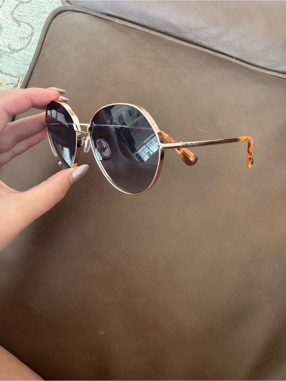 MaxMara Women's Gold “Menton” Round Sunglasses with Blue Lenses